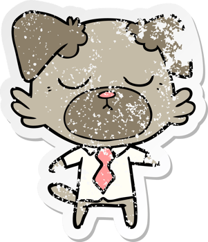 distressed sticker of a cute cartoon dog wearing office shirt png