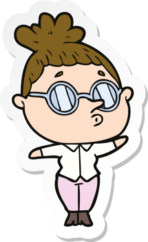 sticker of a cartoon woman wearing glasses png
