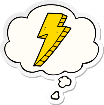 cartoon lightning bolt and thought bubble as a printed sticker png