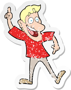 retro distressed sticker of a cartoon man with great idea png
