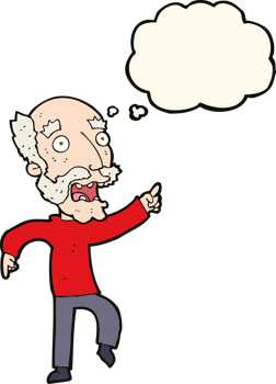 cartoon frightened old man with thought bubble png