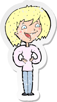 retro distressed sticker of a cartoon excited woman png