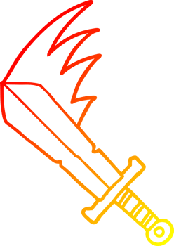 warm gradient line drawing cartoon swinging sword png