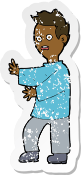 retro distressed sticker of a cartoon shocked man png