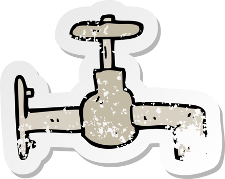 retro distressed sticker of a cartoon faucet png