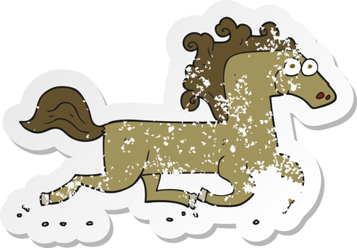 retro distressed sticker of a cartoon running horse png