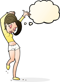 cartoon pretty woman dancing with thought bubble png