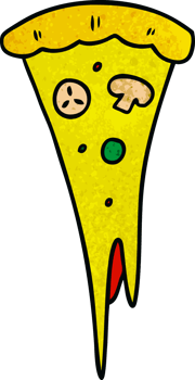 textured cartoon doodle of a slice of pizza png