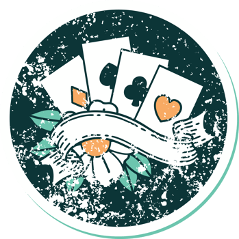 distressed sticker tattoo style icon of cards and banner png