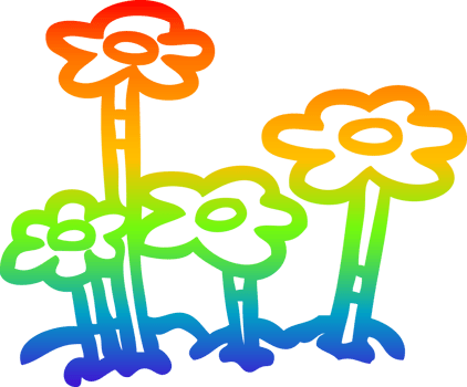 rainbow gradient line drawing Cartoon flowers png