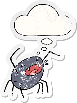 cartoon spider and thought bubble as a distressed worn sticker png