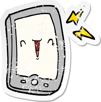 distressed sticker of a cute cartoon mobile phone png