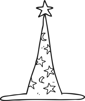 black and white cartoon wizard hat png