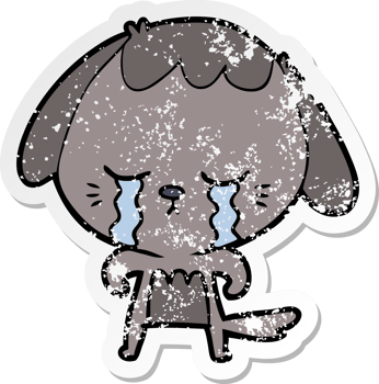 distressed sticker of a cartoon crying dog png