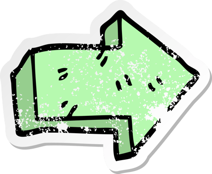 distressed sticker of a cartoon pointing arrow png