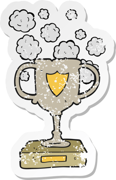 retro distressed sticker of a cartoon old trophy png