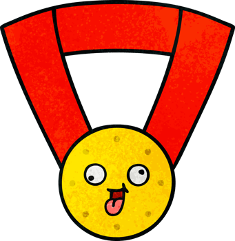 retro grunge texture cartoon gold medal png