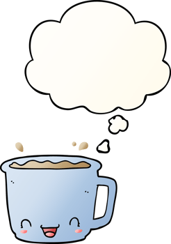 cartoon cup of coffee and thought bubble in smooth gradient style png