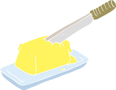 flat color illustration of a cartoon knife in butter png
