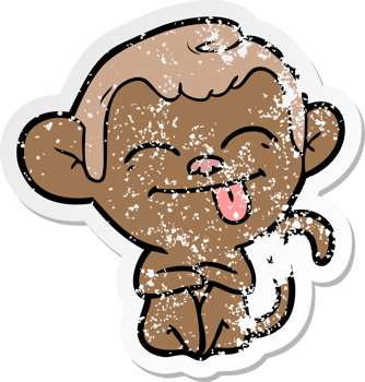 distressed sticker of a funny cartoon monkey png