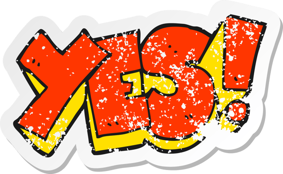 retro distressed sticker of a cartoon yes symbol png