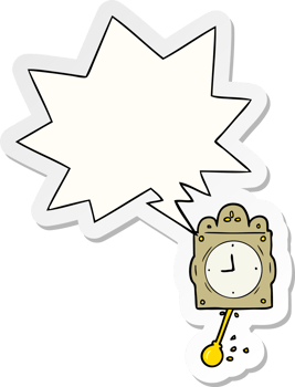 cartoon ticking clock and pendulum and speech bubble sticker png