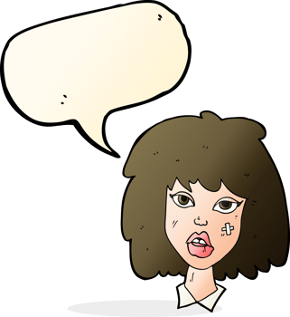 cartoon woman with bruised face with speech bubble png