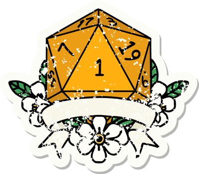 natural one d20 dice roll grunge sticker png