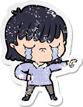 distressed sticker of a cartoon woman crying png