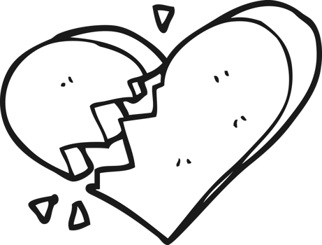 black and white cartoon broken heart png