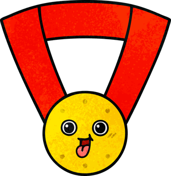 retro grunge texture cartoon gold medal png