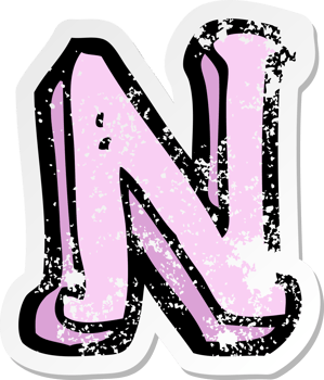 retro distressed sticker of a cartoon letter N png
