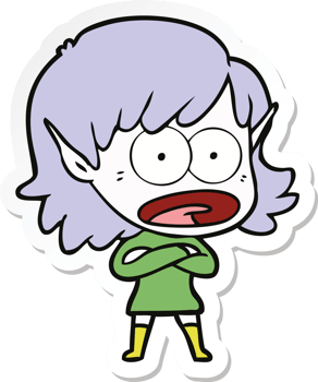 sticker of a cartoon shocked elf girl png