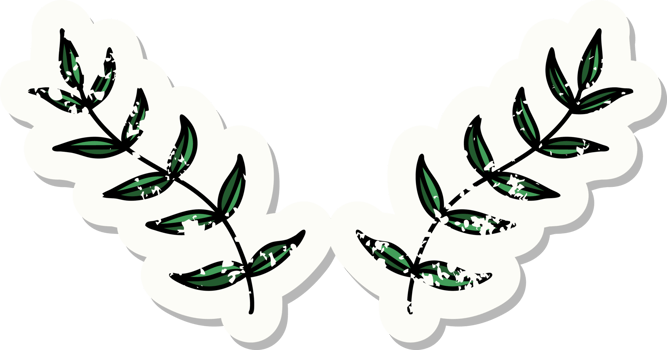 traditional distressed sticker tattoo of leaves png