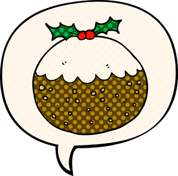 cartoon christmas pudding and speech bubble in comic book style png