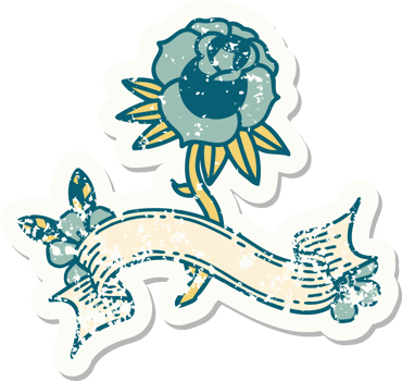 grunge sticker with banner of a rose png