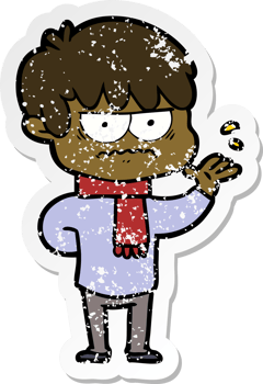 distressed sticker of a annoyed cartoon boy png