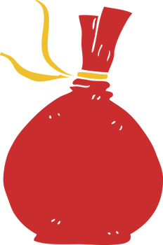 flat color illustration of a cartoon christmas santa sack png