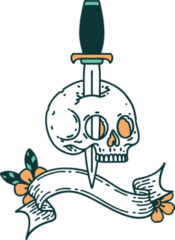 tattoo with banner of a skull and dagger png