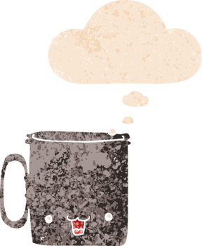 cartoon cup and thought bubble in retro textured style png