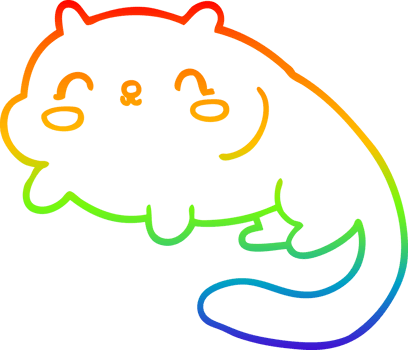 rainbow gradient line drawing cartoon cat png