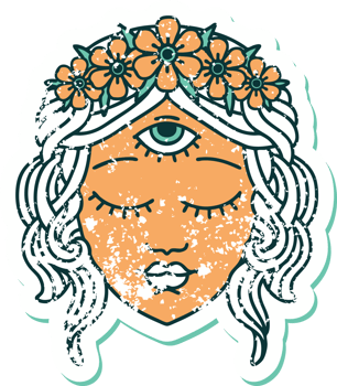 distressed sticker tattoo style icon of female face png