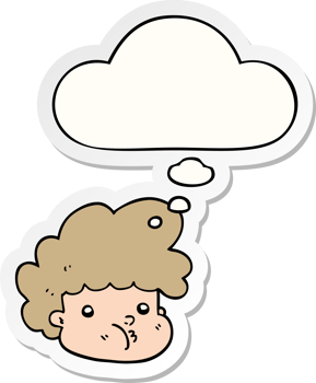 cartoon boy and thought bubble as a printed sticker png