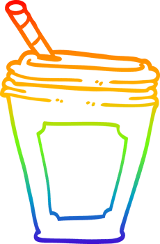 rainbow gradient line drawing cartoon coffee cup with straw png