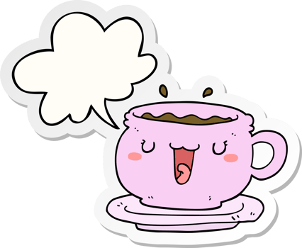 cute cartoon cup and saucer and speech bubble sticker png