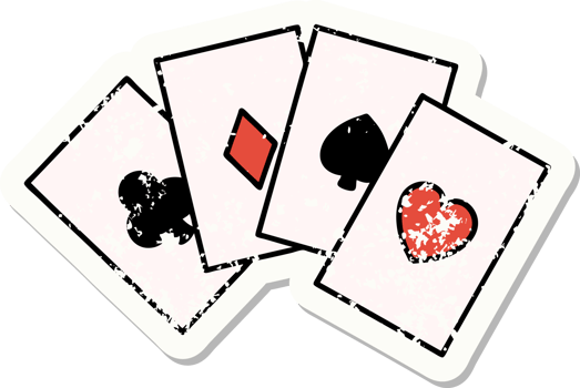 traditional distressed sticker tattoo of a run of cards png