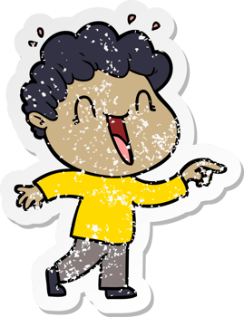 distressed sticker of a cartoon happy man png