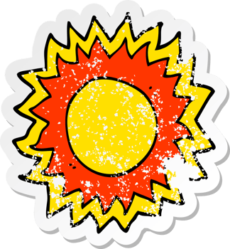 distressed sticker of a cartoon sun png