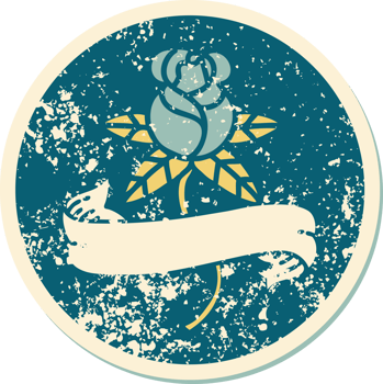 distressed sticker tattoo style icon of a rose and banner png
