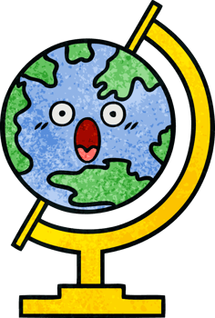 retro grunge texture cartoon globe of the world png